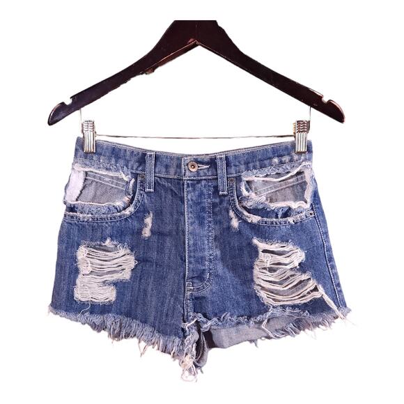 Carmar Collin Medium Wash Distressed Hi-rise Denim Cutoff Shorts Women's 25 NWT - Picture 1 of 6